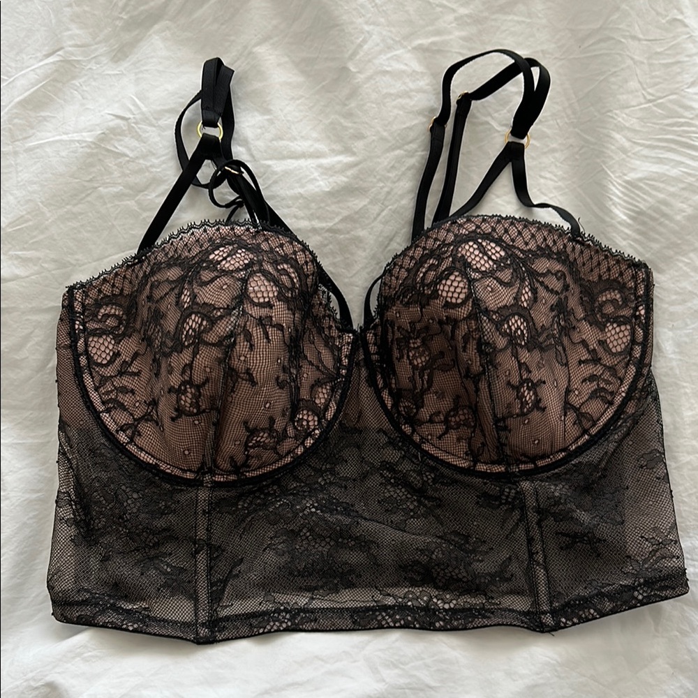 Black Lace Bustier Bra (36DD)